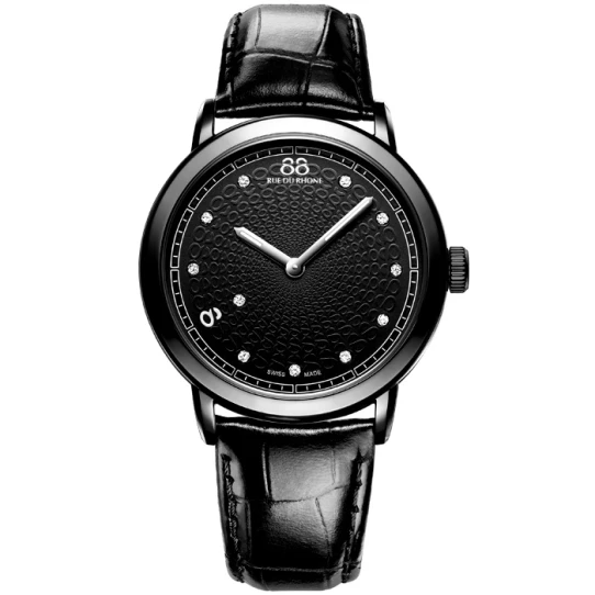 Мъжки ръчен часовник с кварцов механизъм - корпус от Стомана - Естествена кожа - цвят Черен Черен