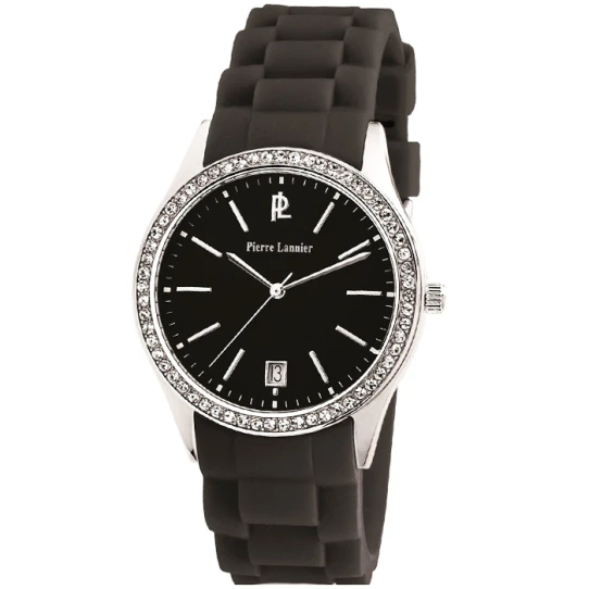 Дамски ръчен часовник с кварцов механизъм - корпус от Стомана - Силиконова каишка - цвят Черен Черен