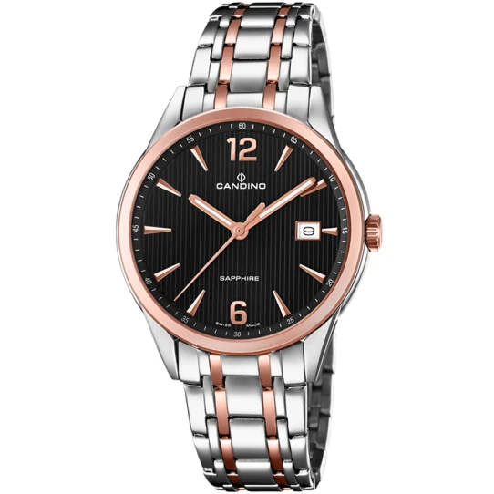 Мъжки ръчен часовник с кварцов механизъм - корпус от Стомана - Стоманена верижка - цвят Черен Розово Злато