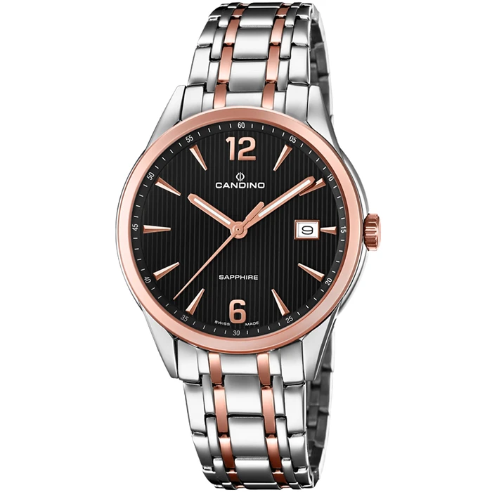 Мъжки ръчен часовник с кварцов механизъм - корпус от Стомана - Стоманена верижка - цвят Черен Розово Злато