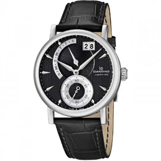 Мъжки ръчен часовник с кварцов механизъм - корпус от Стомана - Естествена кожа - цвят Черен Черен