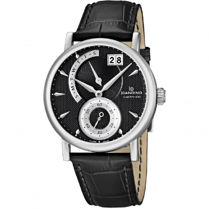 Мъжки ръчен часовник с кварцов механизъм - корпус от Стомана - Естествена кожа - цвят Черен Черен