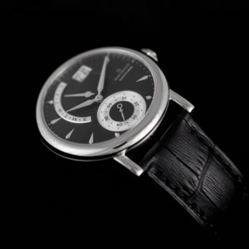 Мъжки ръчен часовник с кварцов механизъм - корпус от Стомана - Естествена кожа - цвят Черен Черен