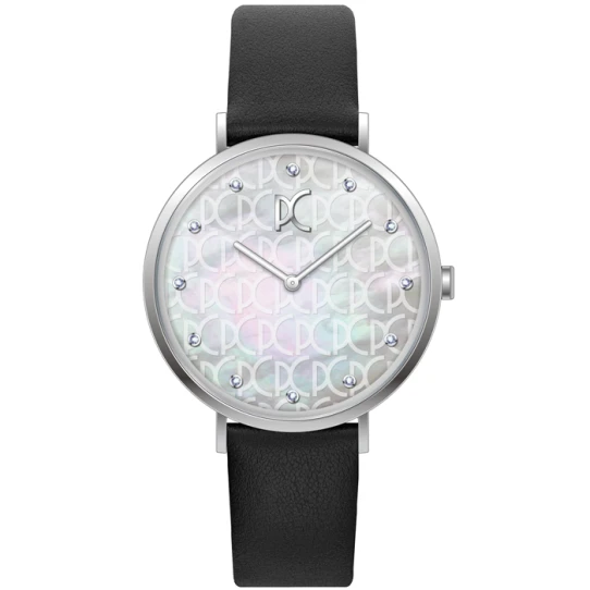 Дамски ръчен часовник с кварцов механизъм - корпус от Стомана - Естествена кожа - цвят Седеф Черен