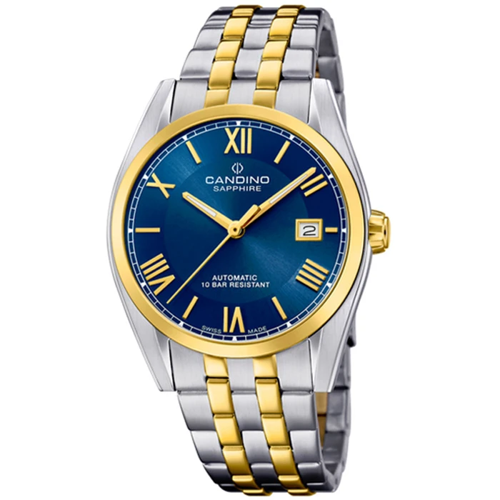 Мъжки ръчен часовник с автоматичен механизъм - корпус от Стомана - Стоманена верижка - цвят Син Злато