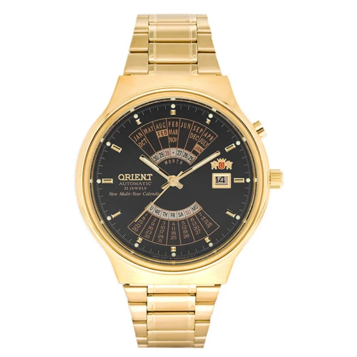 Мъжки ръчен часовник с автоматичен механизъм - корпус от Стомана - Стоманена верижка - цвят Черен Злато