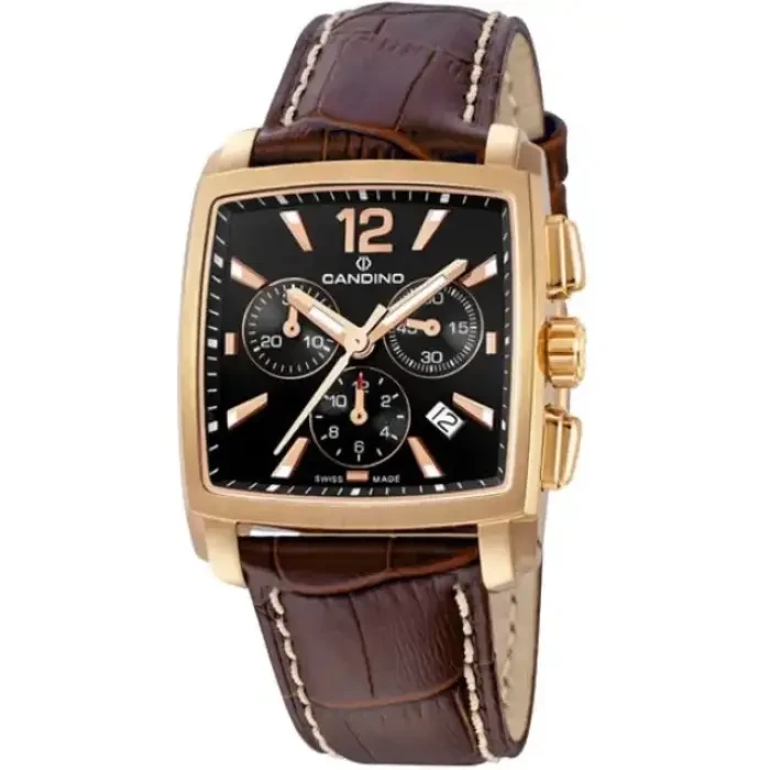 Мъжки ръчен часовник с кварцов механизъм - корпус от Стомана - Естествена кожа - цвят Черен