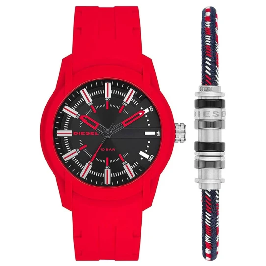 Мъжки ръчен часовник с кварцов механизъм - корпус от Полимер - Силиконова каишка - цвят Черен Червен