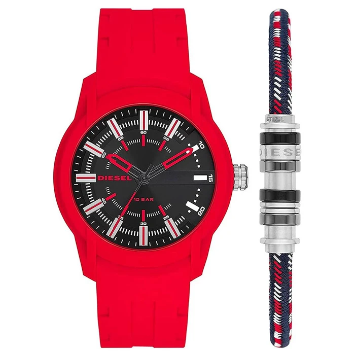 Мъжки ръчен часовник с кварцов механизъм - корпус от Полимер - Силиконова каишка - цвят Черен Червен