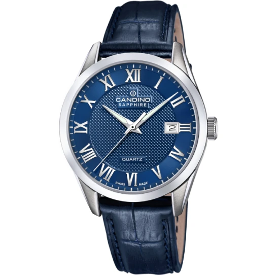 Мъжки ръчен часовник с кварцов механизъм - корпус от Стомана - Естествена кожа - цвят Син