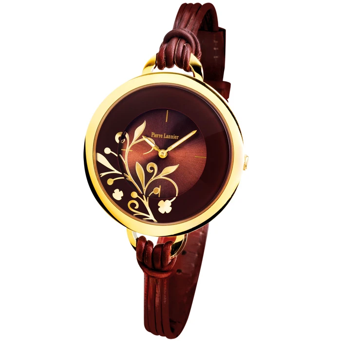 Дамски ръчен часовник с кварцов механизъм - корпус от Стомана - Естествена кожа - цвят Кафяв Кафяв