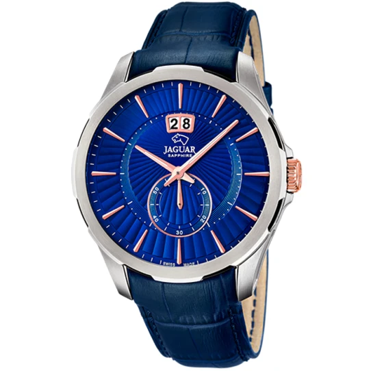 Мъжки ръчен часовник с кварцов механизъм - корпус от Стомана - Естествена кожа - цвят Син Син