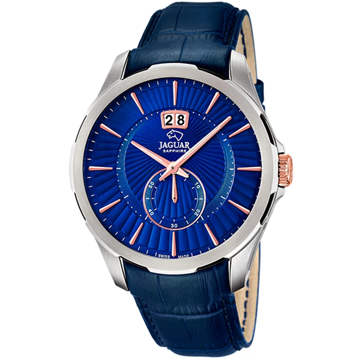 Мъжки ръчен часовник с кварцов механизъм - корпус от Стомана - Естествена кожа - цвят Син Син