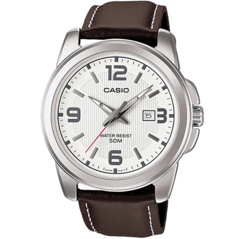 Мъжки ръчен часовник с кварцов механизъм - корпус от Стомана - Естествена кожа - цвят Бял Бял