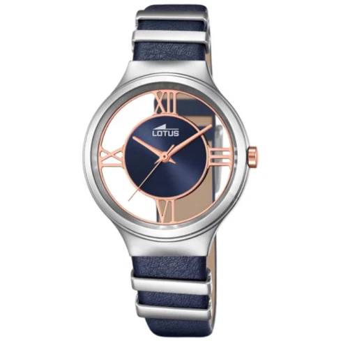 Дамски ръчен часовник с кварцов механизъм - корпус от Стомана - Естествена кожа - цвят Син Син