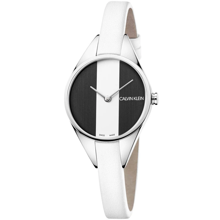 Дамски ръчен часовник с кварцов механизъм - корпус от Стомана - Естествена кожа - цвят Черен Бял