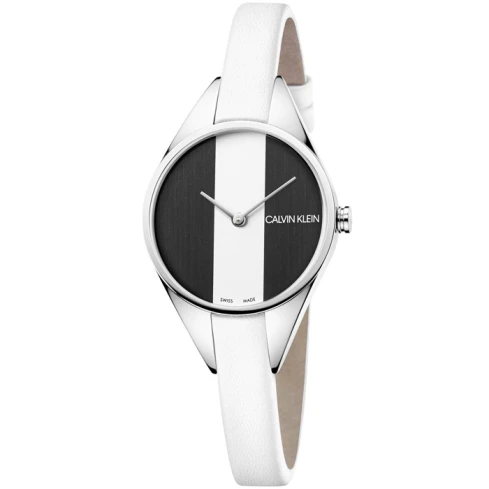 Дамски ръчен часовник с кварцов механизъм - корпус от Стомана - Естествена кожа - цвят Черен Бял