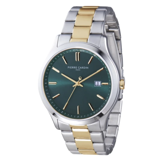 Мъжки ръчен часовник с кварцов механизъм - корпус от Стомана - Стоманена верижка - цвят Зелен Злато