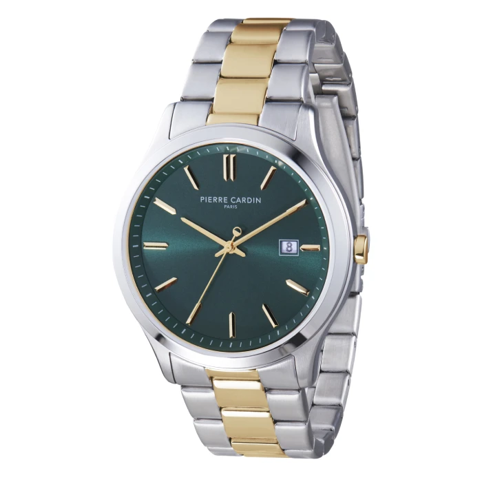 Мъжки ръчен часовник с кварцов механизъм - корпус от Стомана - Стоманена верижка - цвят Зелен Злато