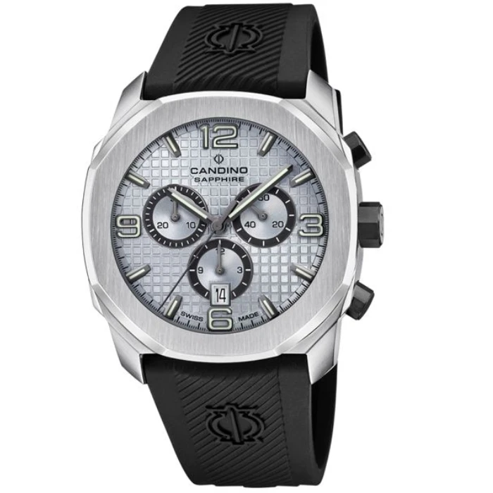 Мъжки ръчен часовник с кварцов механизъм - корпус от Стомана - Силиконова каишка - цвят Сив