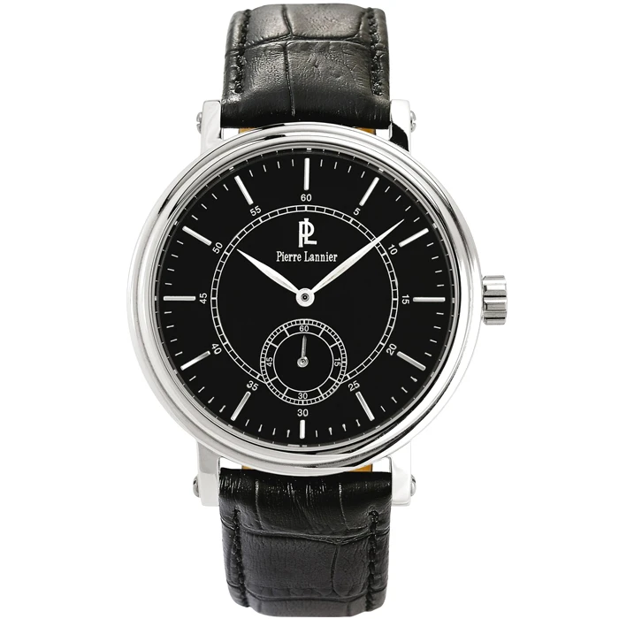 Мъжки ръчен часовник с кварцов механизъм - корпус от Стомана - Естествена кожа - цвят Черен Черен