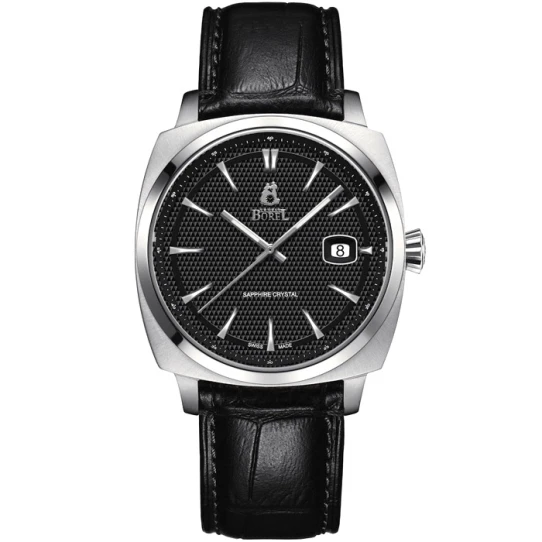 Мъжки ръчен часовник с кварцов механизъм - корпус от Стомана - Естествена кожа - цвят Черен Черен