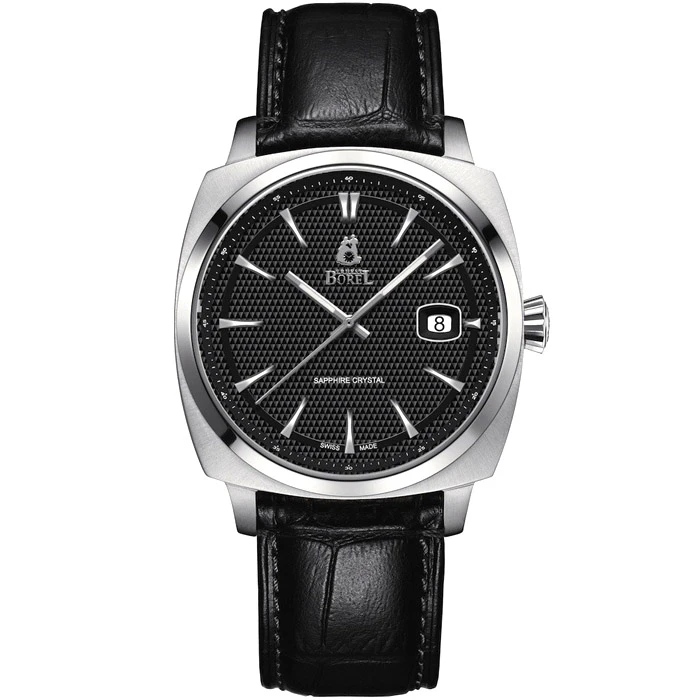 Мъжки ръчен часовник с кварцов механизъм - корпус от Стомана - Естествена кожа - цвят Черен Черен