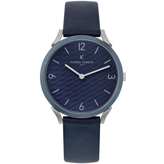 Мъжки ръчен часовник с кварцов механизъм - корпус от Стомана - Естествена кожа - цвят Син Син