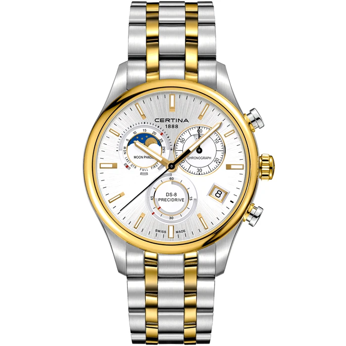 Мъжки ръчен часовник с кварцов механизъм - корпус от Стомана - Стоманена верижка - цвят Сребрист Злато