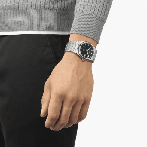 Мъжки ръчен часовник с автоматичен механизъм - корпус от Стомана - Стоманена верижка - цвят Черен Сив