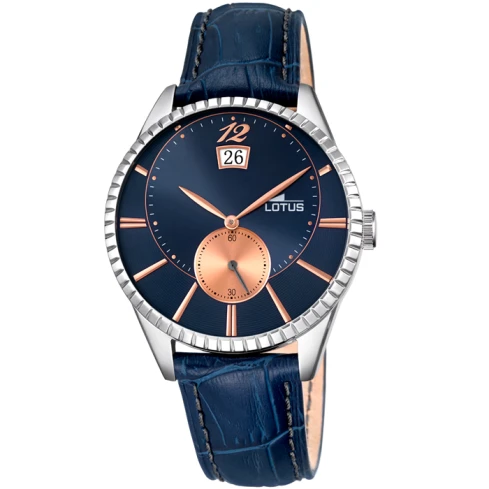 Мъжки ръчен часовник с кварцов механизъм - корпус от Стомана - Естествена кожа - цвят Син Син