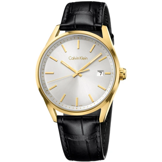 Мъжки ръчен часовник с кварцов механизъм - корпус от Стомана - Естествена кожа - цвят Сребрист Черен