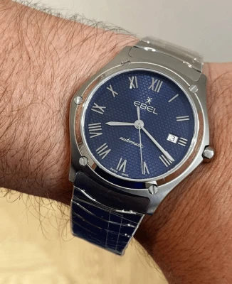 Мъжки ръчен часовник с автоматичен механизъм - корпус от Стомана - Стоманена верижка - цвят Син Сив