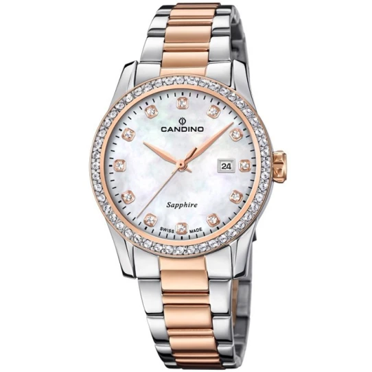 Дамски ръчен часовник с кварцов механизъм - корпус от Стомана - Стоманена верижка - цвят Седеф Розово Злато