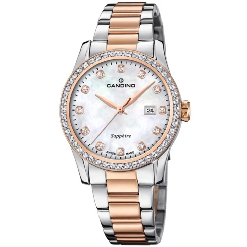 Дамски ръчен часовник с кварцов механизъм - корпус от Стомана - Стоманена верижка - цвят Седеф Розово Злато