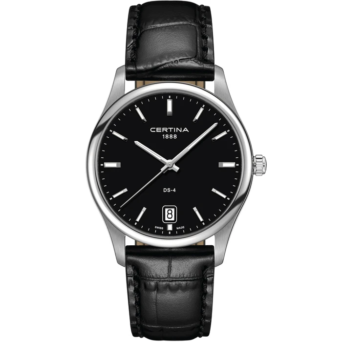 Мъжки ръчен часовник с кварцов механизъм - корпус от Стомана - Естествена кожа - цвят Черен Черен