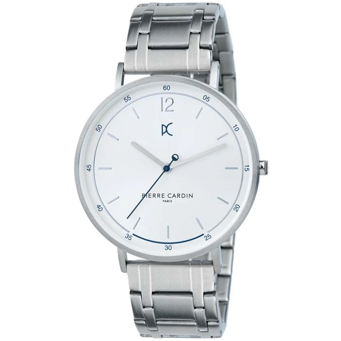 Мъжки ръчен часовник с кварцов механизъм - корпус от Стомана - Стоманена верижка - цвят Бял Сив