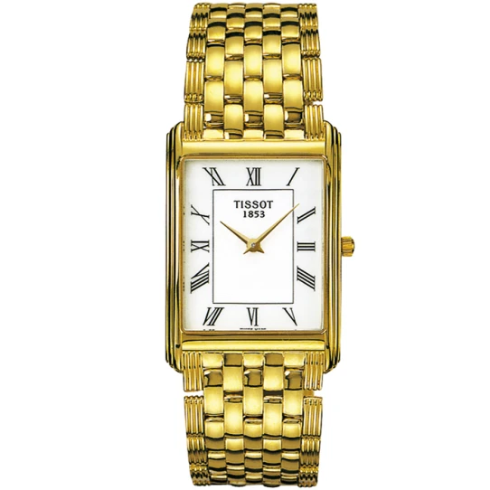 Мъжки ръчен часовник с кварцов механизъм - корпус от Жълто злато 18К - Златна верижка - цвят Бял Злато