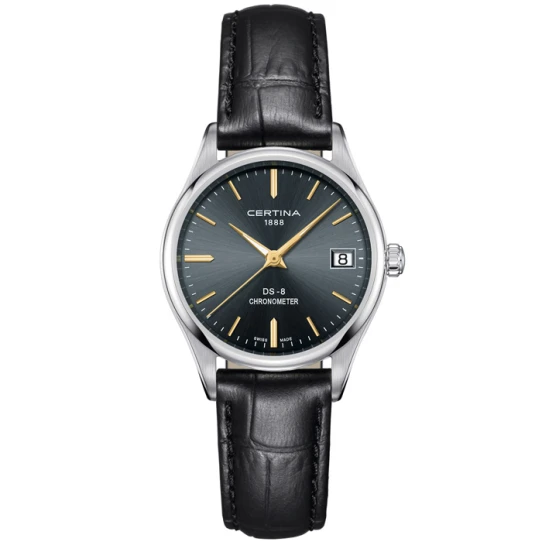 Мъжки ръчен часовник с кварцов механизъм - корпус от Стомана - Естествена кожа - цвят Черен Черен