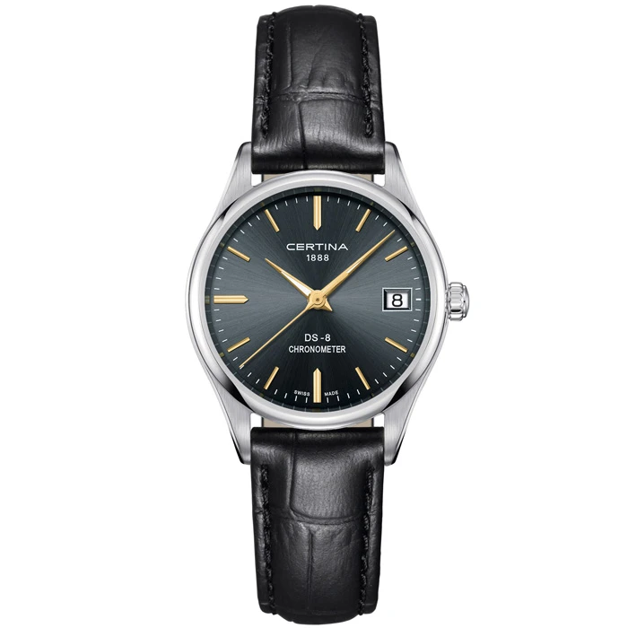 Мъжки ръчен часовник с кварцов механизъм - корпус от Стомана - Естествена кожа - цвят Черен Черен