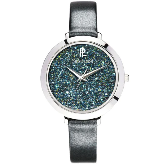 Дамски ръчен часовник с кварцов механизъм - корпус от Стомана - Естествена кожа - цвят Зелен Черен