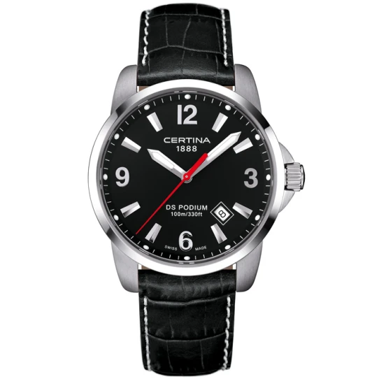 Мъжки ръчен часовник с кварцов механизъм - корпус от Стомана - Естествена кожа - цвят Черен Бял