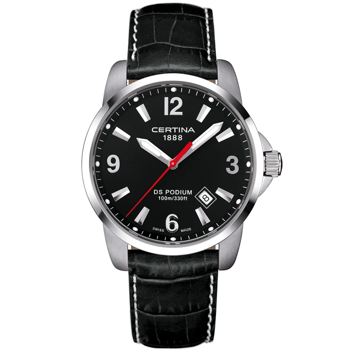 Мъжки ръчен часовник с кварцов механизъм - корпус от Стомана - Естествена кожа - цвят Черен Бял