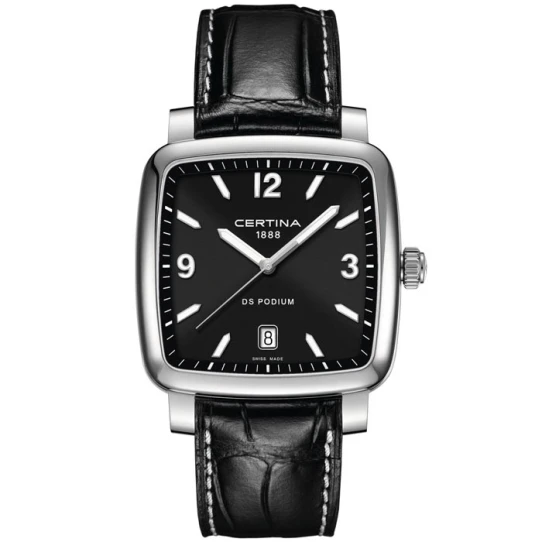 Мъжки ръчен часовник с кварцов механизъм - корпус от Стомана - Естествена кожа - цвят Черен Черен