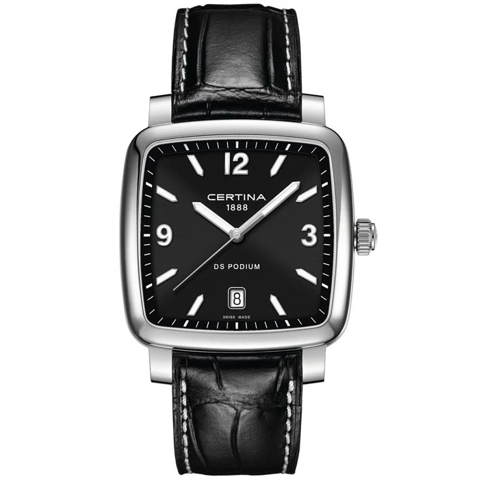 Мъжки ръчен часовник с кварцов механизъм - корпус от Стомана - Естествена кожа - цвят Черен Черен