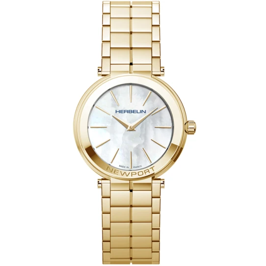 Дамски ръчен часовник с кварцов механизъм - корпус от Стомана - Стоманена верижка - цвят Седеф Злато