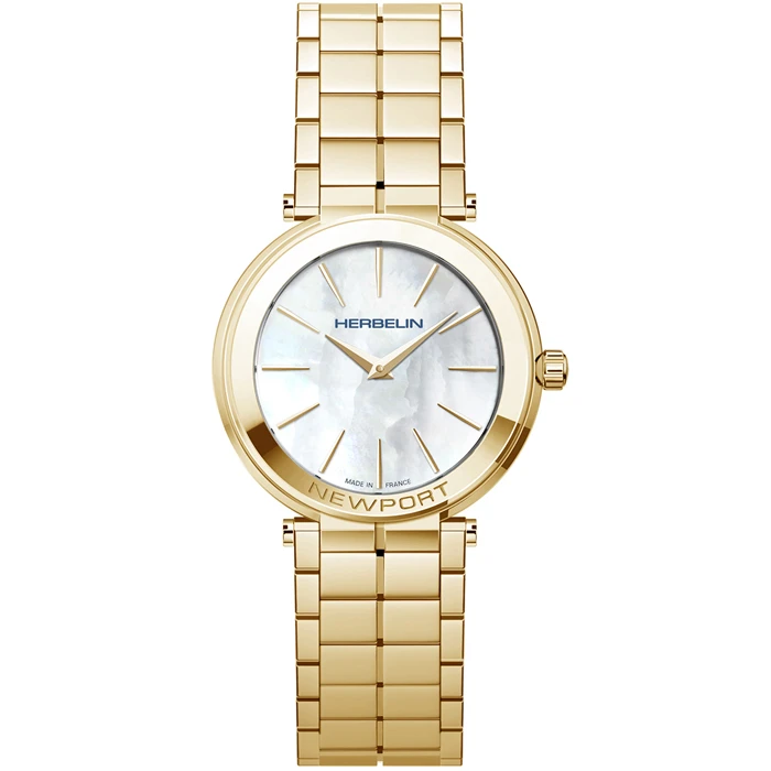 Дамски ръчен часовник с кварцов механизъм - корпус от Стомана - Стоманена верижка - цвят Седеф Злато