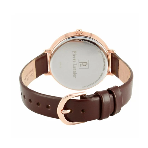 Дамски ръчен часовник с кварцов механизъм - корпус от Стомана - Естествена кожа - цвят Кафяв Кафяв