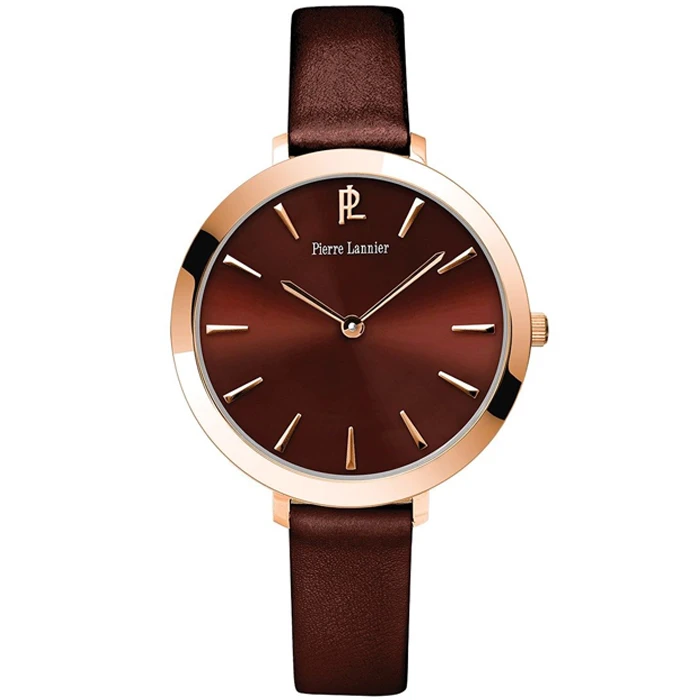 Дамски ръчен часовник с кварцов механизъм - корпус от Стомана - Естествена кожа - цвят Кафяв Кафяв