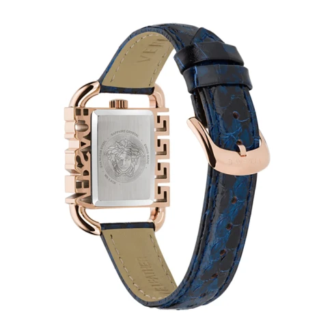Дамски ръчен часовник с кварцов механизъм - корпус от Стомана - Естествена кожа - цвят Син Син